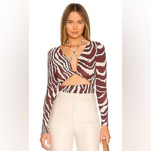 NWT Jonathan Simkhai Zion Tie Top in Mahogany Jumbo Moire